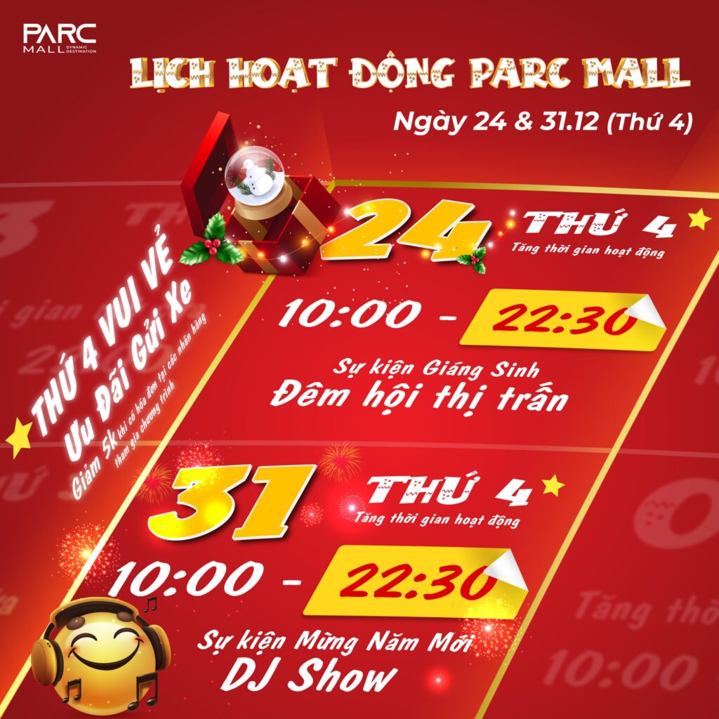 Lịch hoạt động tại PARC MALL vào 24.12 & 31.12