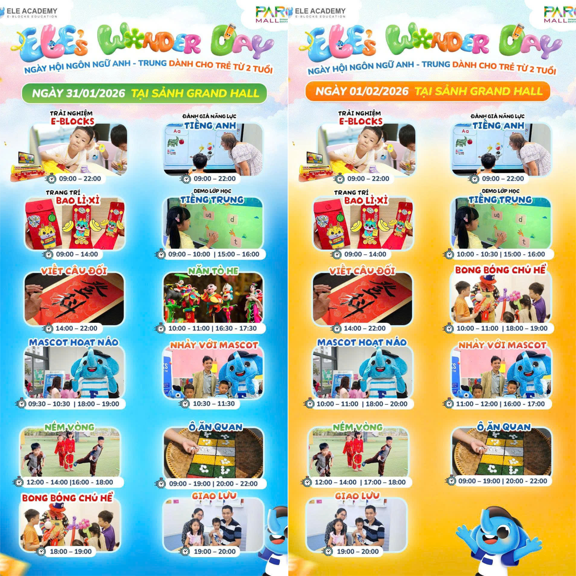Loạt hoạt động cuối tuần dành cho thiếu nhi ngày 31.01 - 01.02 tại sảnh sự kiện PARC MALL