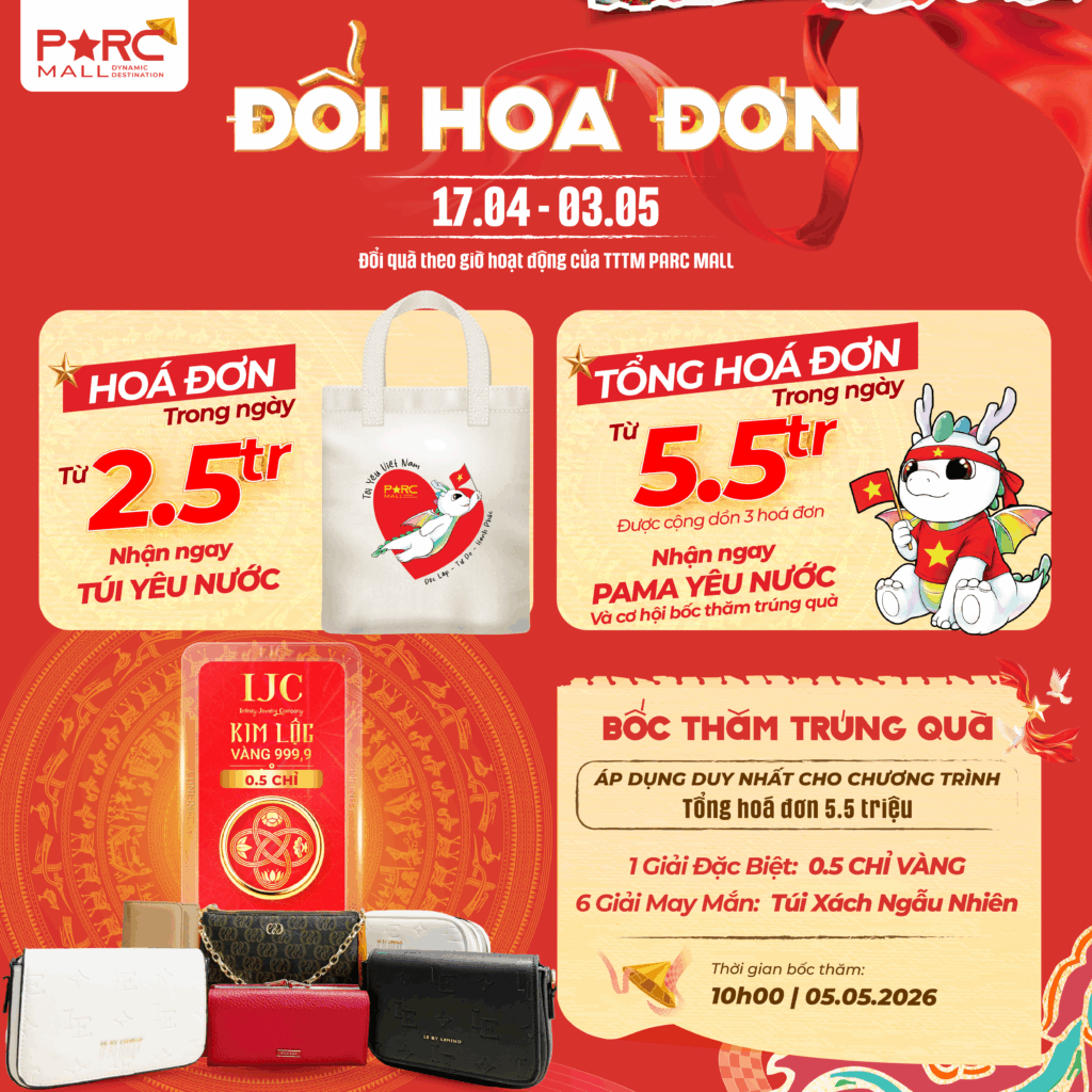 Chương trình khuyến mãi PARC MALL đổi hóa đơn nhận quà Yêu Nước