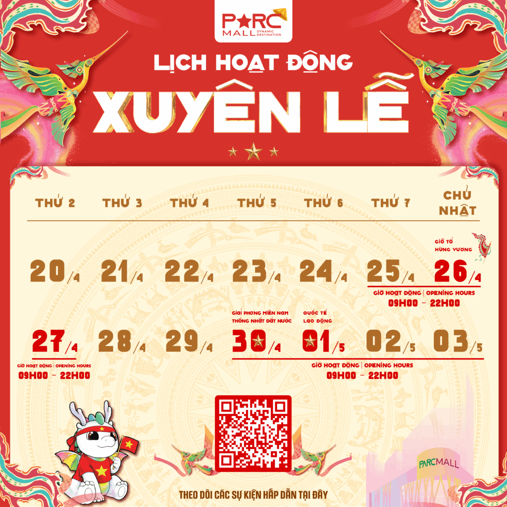 Lịch hoạt động xuyên lễ 30/4 tại PARC MALL