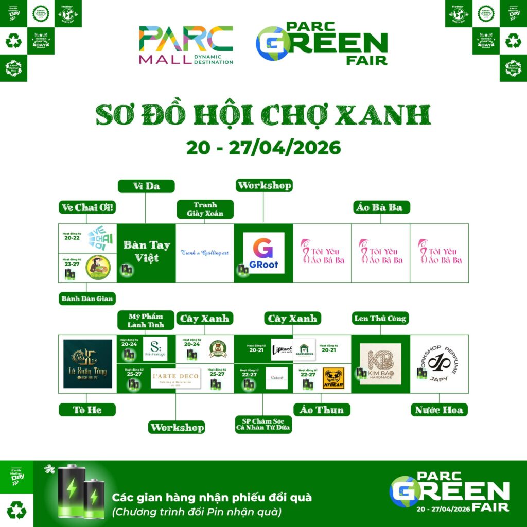 Sơ đồ hội chợ xanh tại sảnh sự kiện PARC MALL Tầng 1