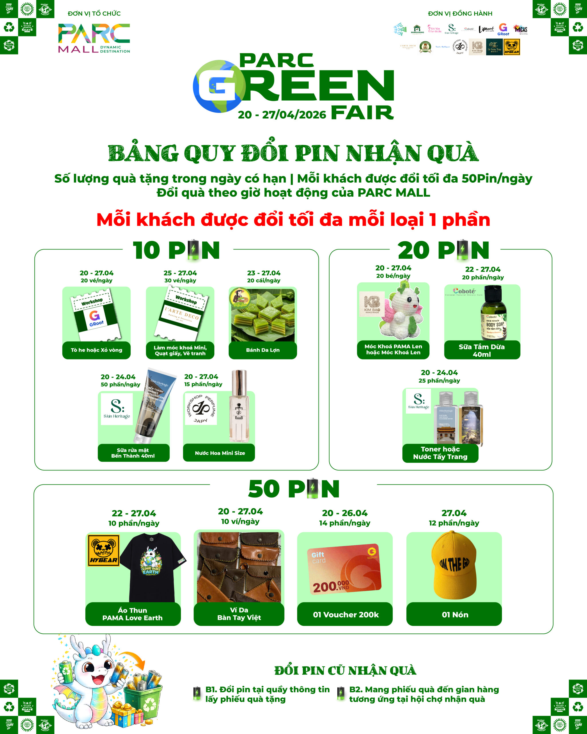 Bảng quy định đổi pin tại Hội chợ Xanh