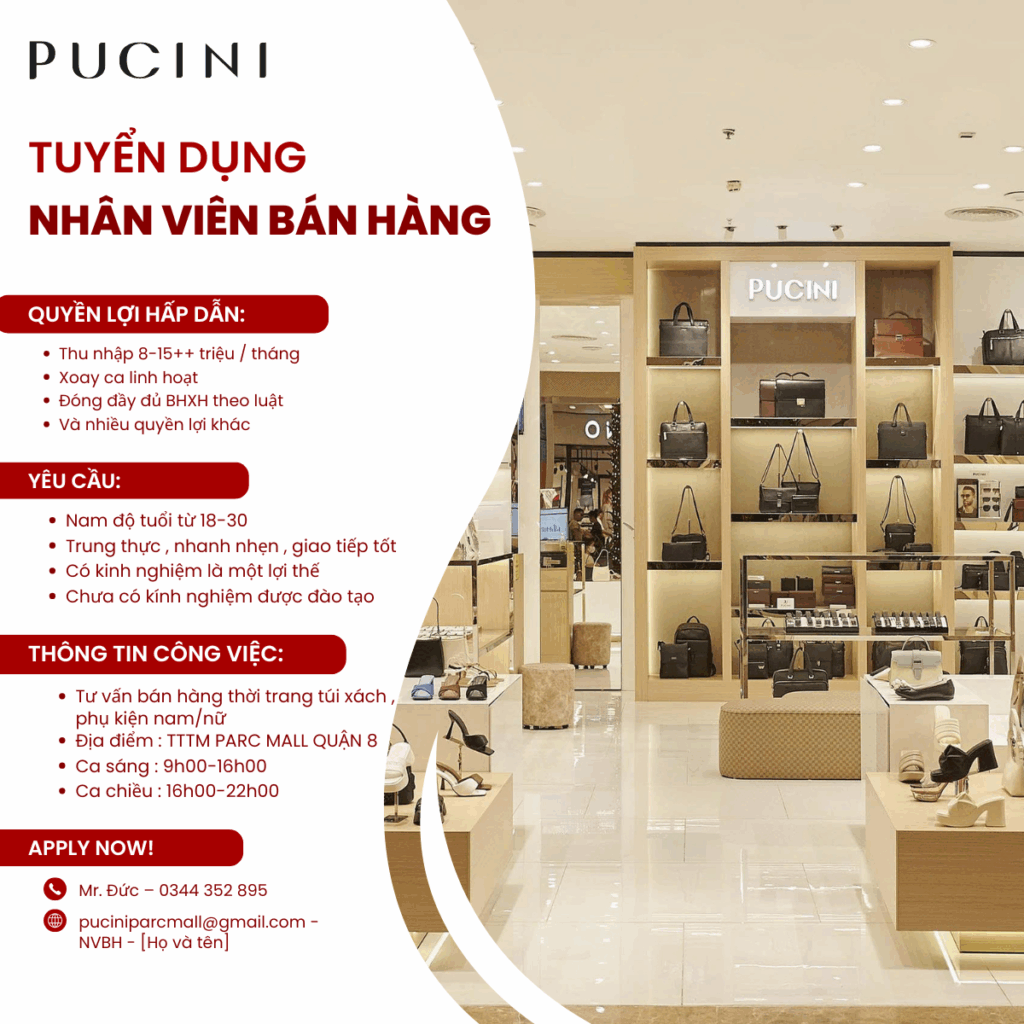 Tuyển dụng PUCINI PARC MALL Quận 8